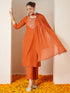 Janasya Women's Orange Pure Cotton Embellished Yoke Design Straight Kurta Set